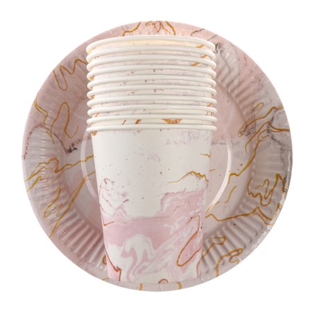 A set of paper dishes is a disposable “marble”: 10 glasses, 10 plates-1