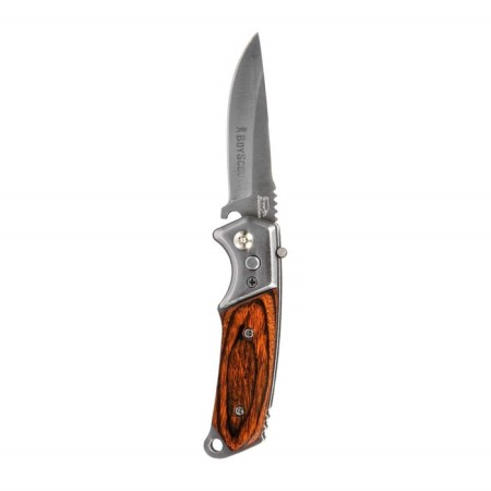 Automatic Boyscout folding knife, wooden pen, 8.5/14.5 cm-1