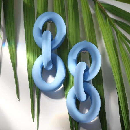 Earrings Metal "Chain" Round link, Blue color