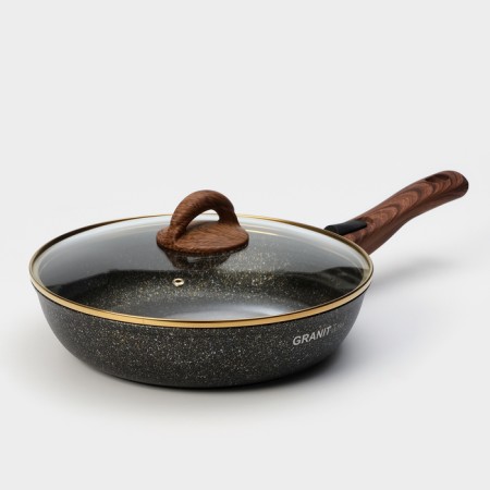 Granit Ultra Black Gold pan, 26 cm, glass cover, anti -stick coating, removable handle