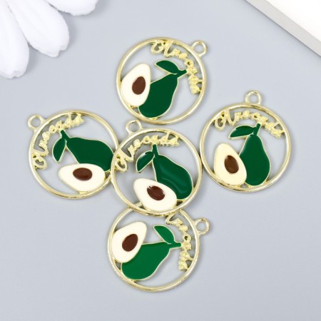 Decor for creativity metal, enamel "Avocado and half avocado in the circle" Gold 2.1x2.5 cm-2