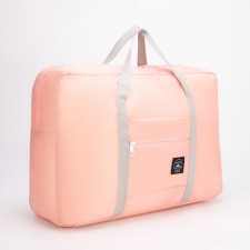 The bag is road, folding, lightning department, suitcase holder, outer pocket, pink color