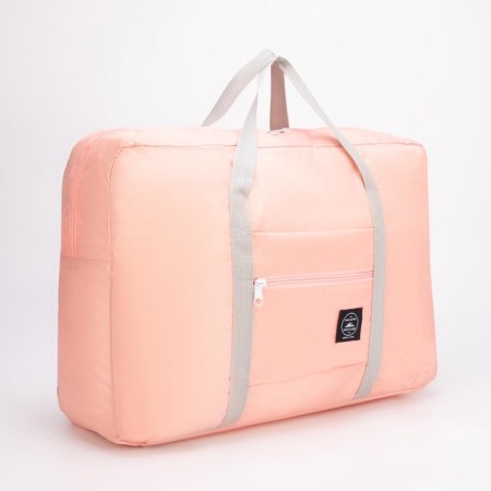 The bag is road, folding, lightning department, suitcase holder, outer pocket, pink color