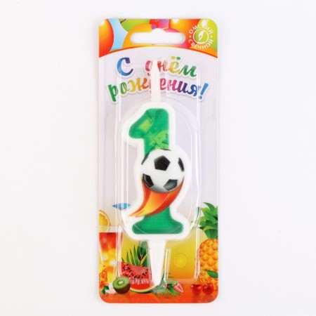 Candle for the Cake "Football", 10.2 cm, green number "1"-2