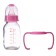 A bottle in a silicone case, with handles, glass, classic throat, 120 ml., +0 months, pink color