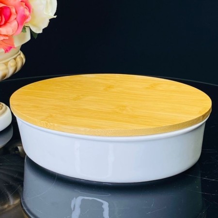 Lenardi baking dish, oval, bamboo cover, porcelain, length 24 cm
