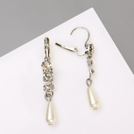 Earrings with pearls "spikelet" drop, color mix-3