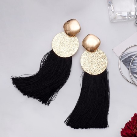 Earrings Assorted Hindi's Brushes, black color in gold, l brush 6.5 cm-2