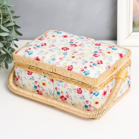 Casket for needlework "Bright flowers with squares" 9.5x19.5x13 cm-5