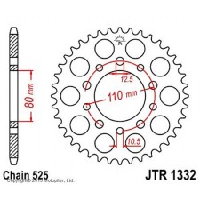 The rear star, driven, JTR1332 for a steel motorcycle, chain 525, 45 teeth