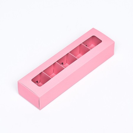 Box for 5 sweets with a shell, with a window, with thin dividers, pink 20x5x3.3 cm-1