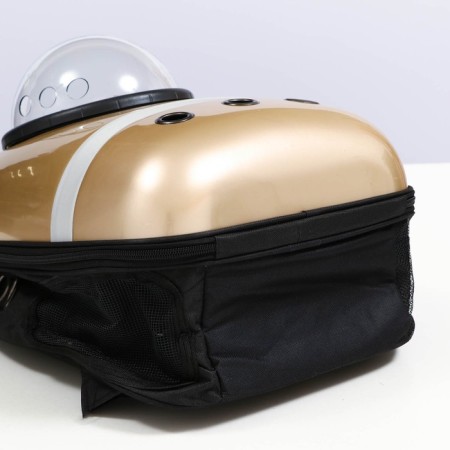 A backpack for carrying with a window for a review and a reflective strip, 32x26x44 cm, golden-8