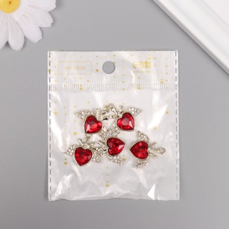Decor for creativity metal, rhinestones "Heart with wings" gold 2.2x2.4x0.5 cm-3