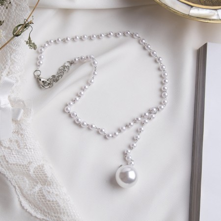 The necklace with pearls "Olympia", white color in silver, 32 cm-1