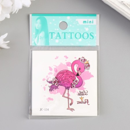 Tattoo on the body color "Flamingo with flowers" 6x6 cm-2