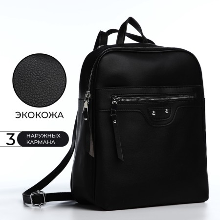 Women's backpack made of artificial leather with lightning, 3 pockets, black color-1