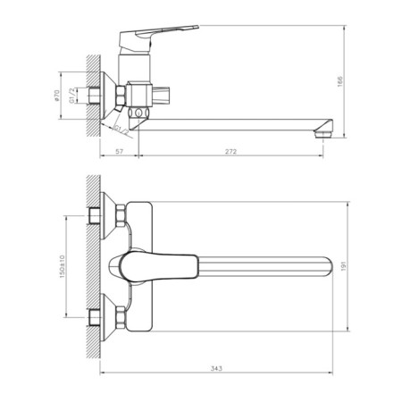 Decoroom DR23043 bath mixer, single -leaf, pour 272 mm, watering can-1