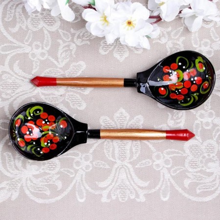Spoon "Chernushka", semi -Babaska, 19 × 6 cm, Khokhloma, mix-6