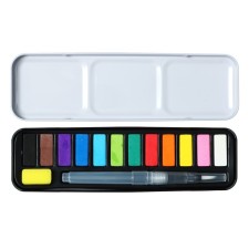 Watercolor paints, in cuvettes, with a brush, 12 colors