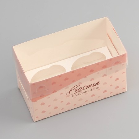Box for 2 cupcake with a transparent lid, "hearts", 16 × 8 × 10 cm, confectionery packaging-2