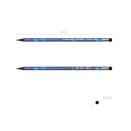 Chernographic pencil with Erichkrause "Camo", HB, Grifel D = 2.2 mm, plastic, three -sided in a tube, mix-4