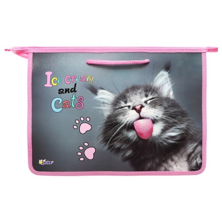 Folder with A4 handles, 340 x 245 x 75 mm, plastic, pens-snuffs, onyx "kitten with ice cream"-2