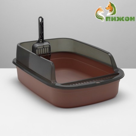 Toilet with transparent sides with a scoop and filter, 50 x 34 x 18 cm, brown-1
