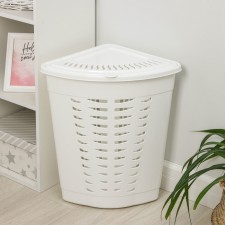 A corner underwear basket with a lid, 45 l, 38 × 38 × 56 cm, white color
