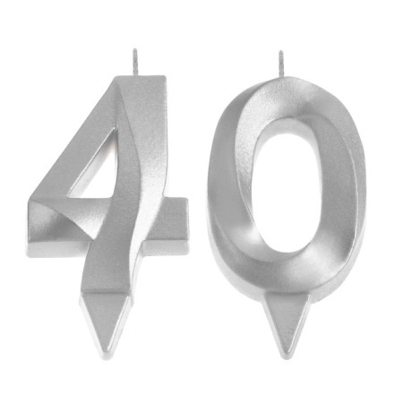 Candle in the cake jubilee "line" (set 2 in 1), number 40, silver metallic, 6.5 cm-2