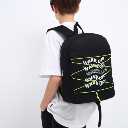 School textile backpack with lake up lacing, 38x29x11 cm, black-9