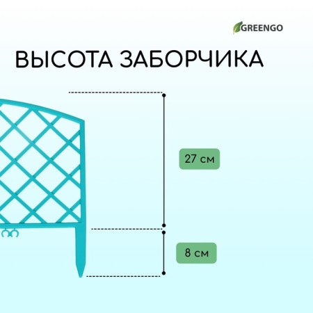 Decorative fence, 35 × 220 cm, 5 sections, plastic, turquoise, Romanika, Greengo-3