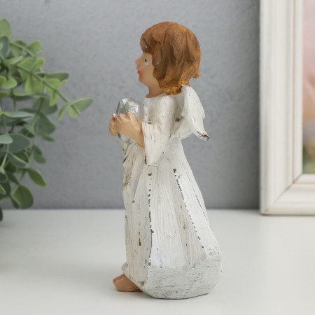 Souvenir Polystone "Angel in beige toga with a heart" 6x8.5x16 cm-3