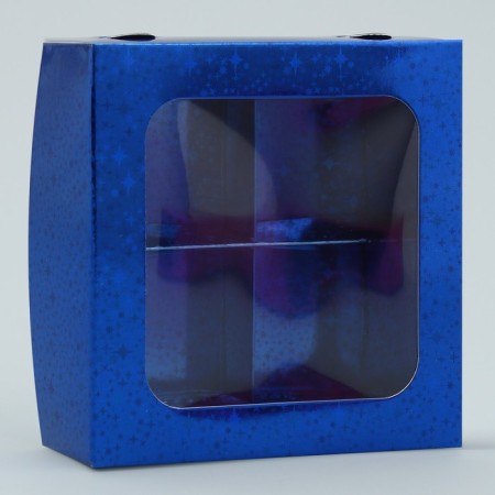 Box for sweets, confectionery packaging, 4 cells, “blue stars”, 10.5 x 10.5 x 3.5 cm-2