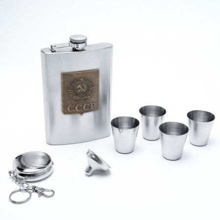 Gift set 7 in 1 "USSR": Flyage 270 ml + 4 glasses, funnel, keychain