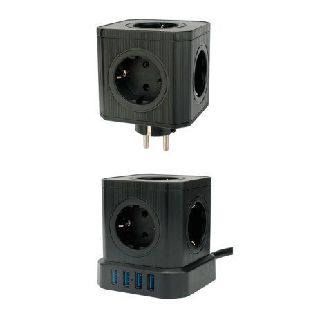 Network filter Cablexpert Twr-9-U4-B-2, 9R, 16A, 4xUSB, 3.1A, 2M, Ur. Protection 4+, black-1