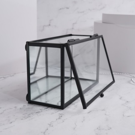 Organizer for storage, 1 section, with a lid, glass, with a mirror base, 14.5 × 8.5 cm, the color is transparent/black-7