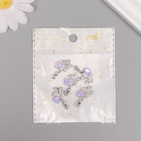 Decor for creativity metal, rhinestones "Butterfly with a drop" silver 2.4x1.3x0.5 cm-3