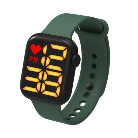 Electronic watch watches, D-3.7 cm, calendar, silicone strap, green