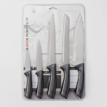 A set of kitchen knives "Eneolite", 5 objects: blade 8.5 cm, 12.5 cm, 19.5 cm, 20 cm, 20 cm, black color black-3