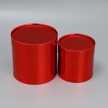 Set of boxes 2B1 Round “plain”, red metallic, 12 x 12, 15 x 15 cm, new year-2