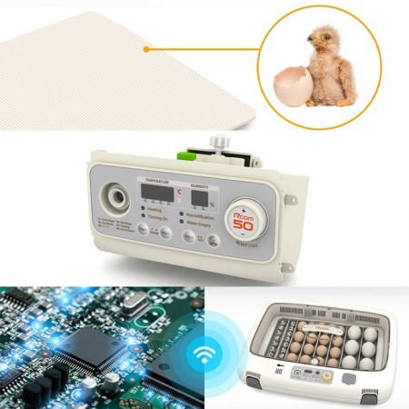 Incubator, 50 eggs, automatic coup, 120 V, with ovoscope, rcom-6