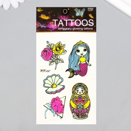 Tattoo on the body phosphorus color "nesting doll and mermaid" 14.3x7.5 cm-2