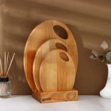 A set of cutting boards on the ADELICA stand, 3 pcs: 30 × 24, 22.5 × 18, 19 × 15 cm, saturated with mineral oil, birch