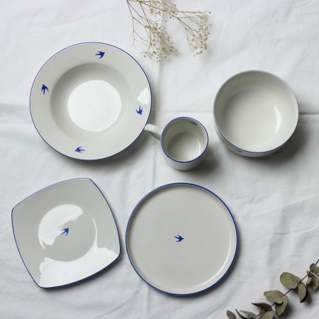 Ceramic “Swallow” plate, 18 x 18 cm, white color-4