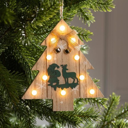 Christmas tree toy "Christmas tree with Santa Claus and deer", from batteries, glow of warm white