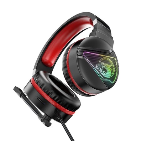 Hoco W104 headphones, gaming, invoices, microphone, USB + 3.5 mm, 2 m, black and red-2