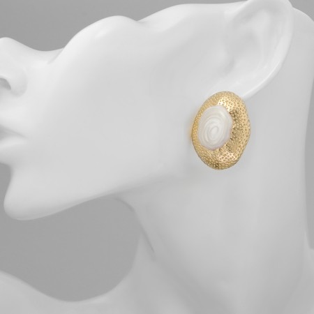 Earrings with pearls "abstraction" pearl shell, white color in gold-3