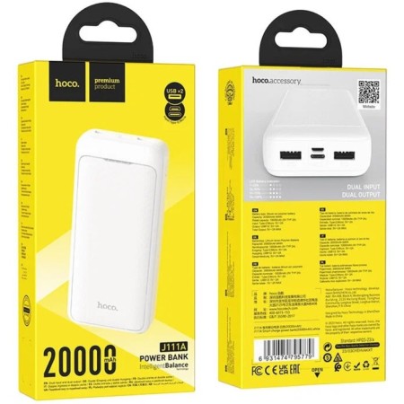 External battery Hoco J111A, 20,000 mAh, 2 USB, 2 A, display, white-4