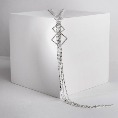 Set 2 objects: earrings, pendant "elegance" rhombus, white color in silver, 34 cm-1