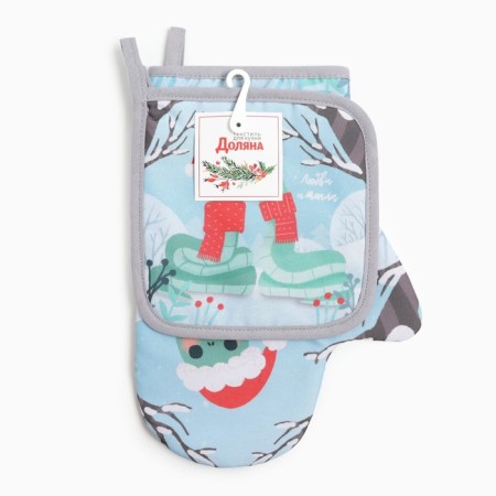 Set of kitchen shade "Love and warmth": a severity 17x17 cm, mittens-seging 20x28 cm, 35% cotton-4